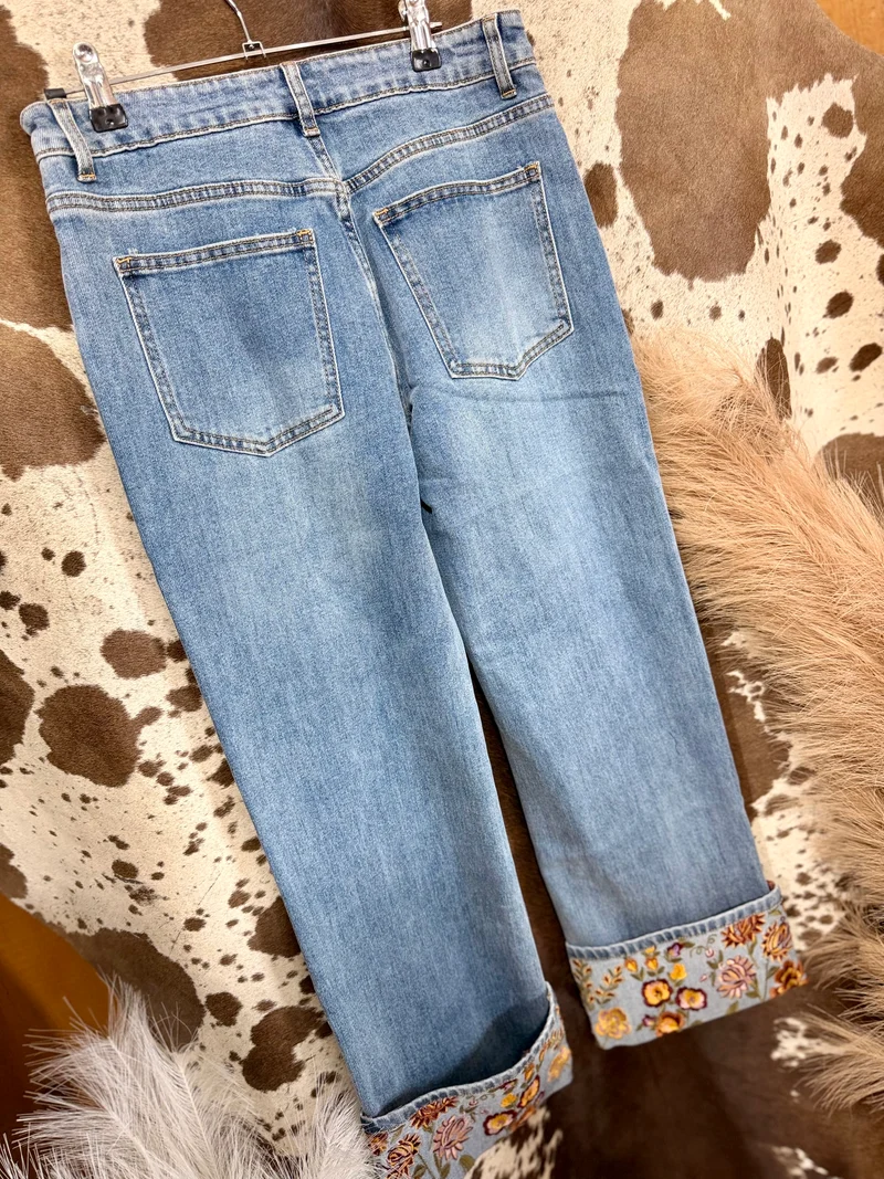 Floral Cuff Jeans