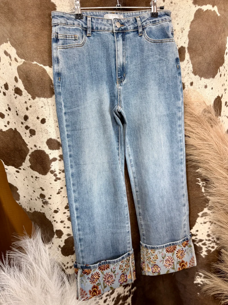 Floral Cuff Jeans