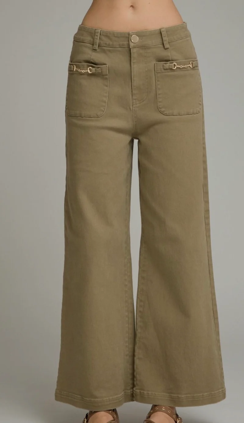 Olive Wide Leg Horse Bit Jeans