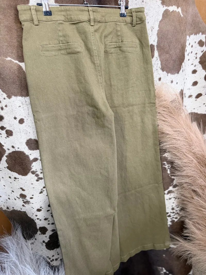 Olive Wide Leg Horse Bit Jeans
