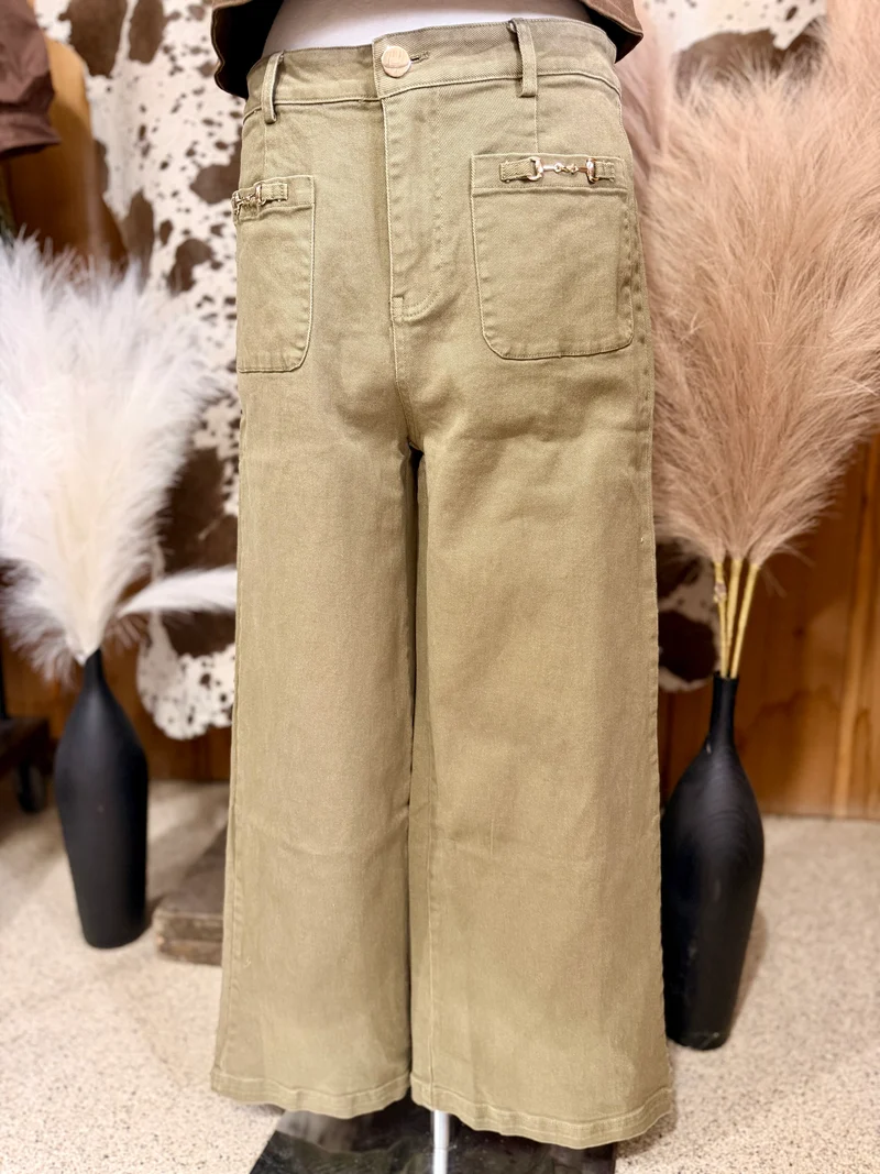 Olive Wide Leg Horse Bit Jeans