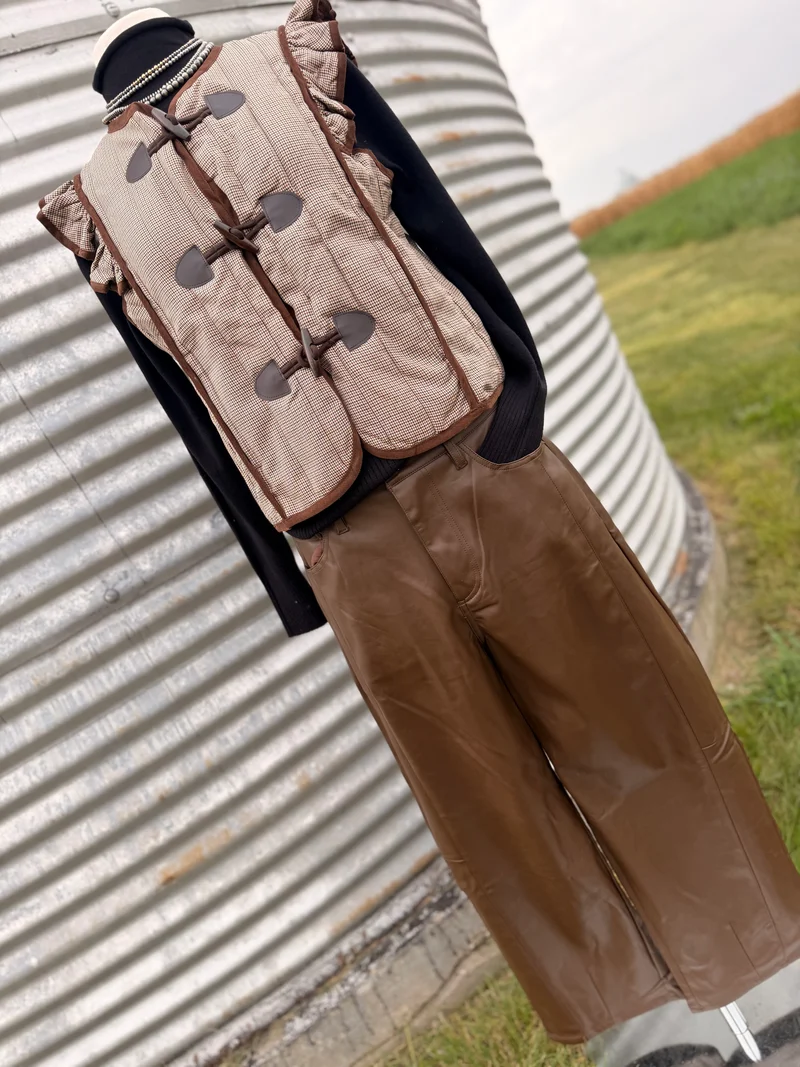 Brown Pleather Wide Leg Pants