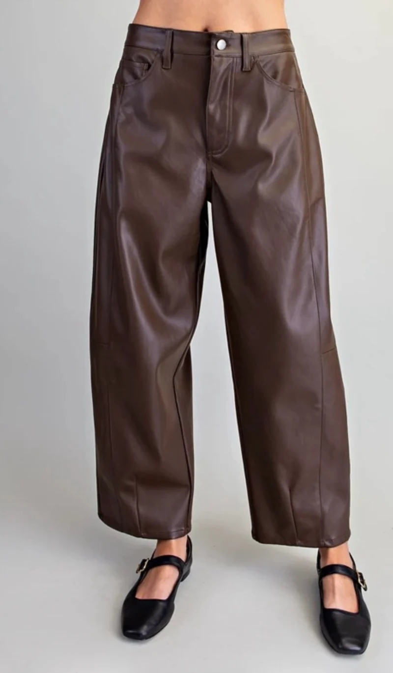 Brown Pleather Wide Leg Pants