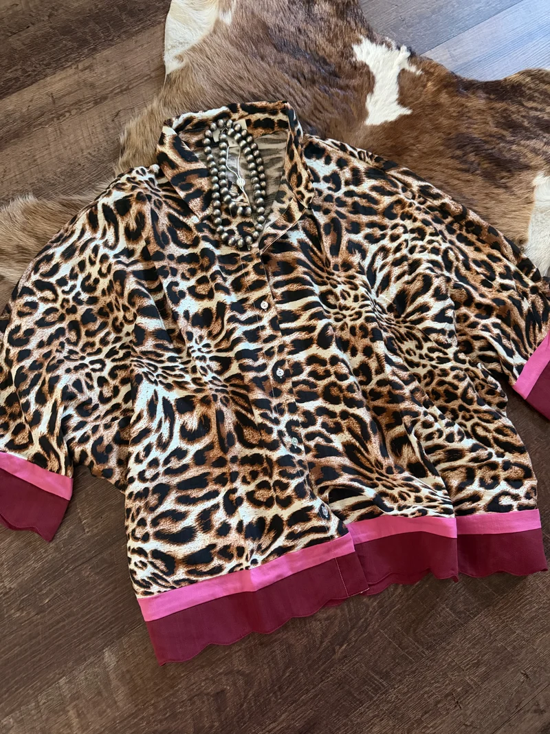 Leopard Scalloped Hem Button Up Top
