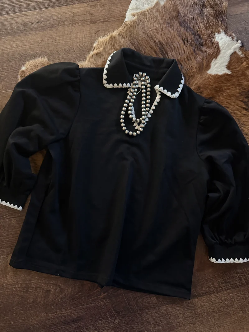 Black Collared 3/4 Sleeve Top