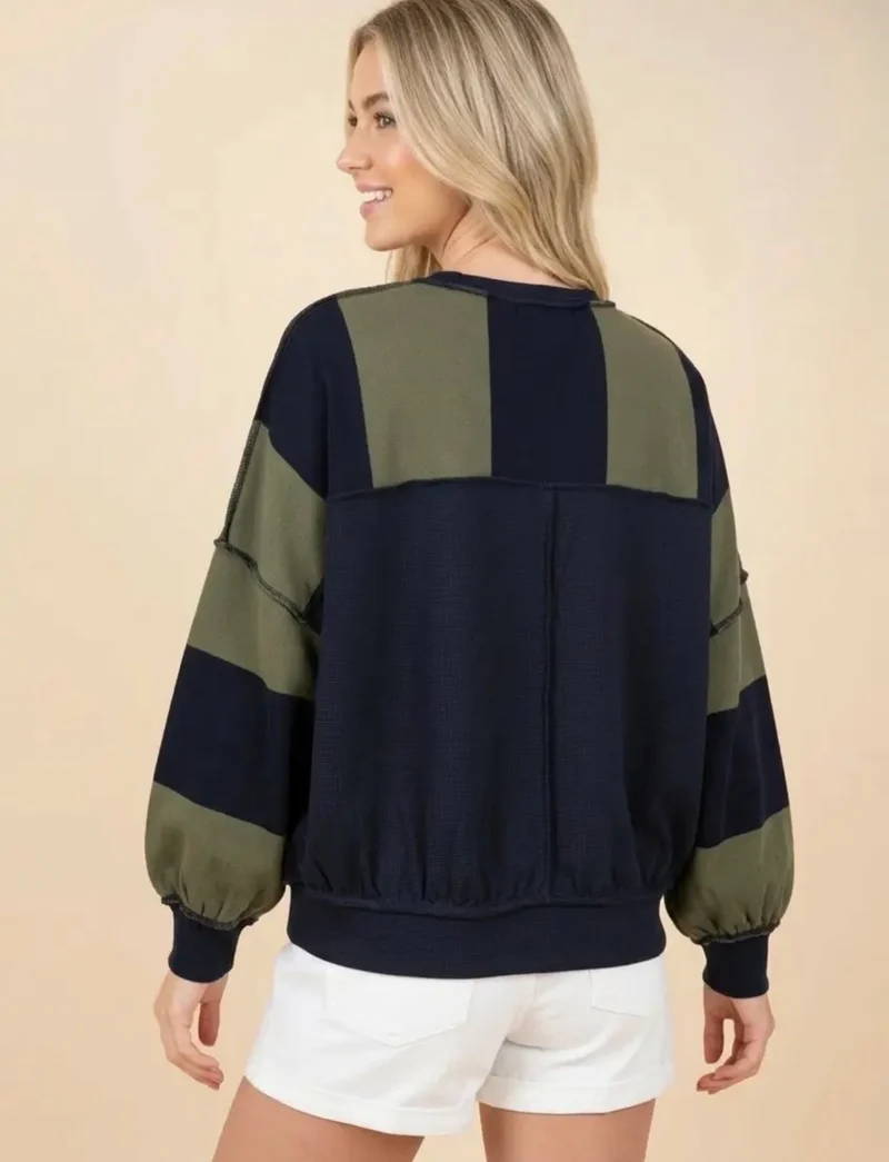 Olive/Navy Sweatshirt Top