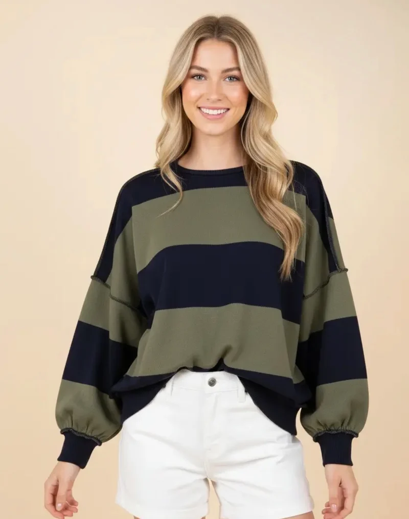 Olive/Navy Sweatshirt Top
