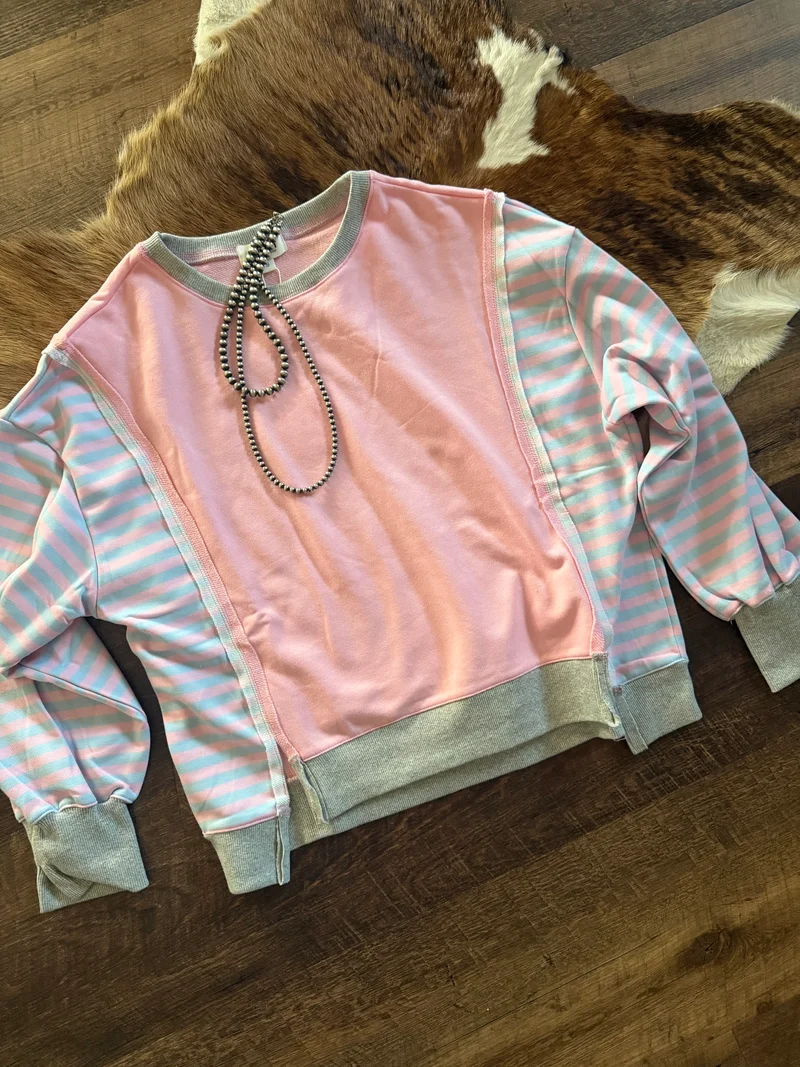 Pink/Blue Striped Contrast Top