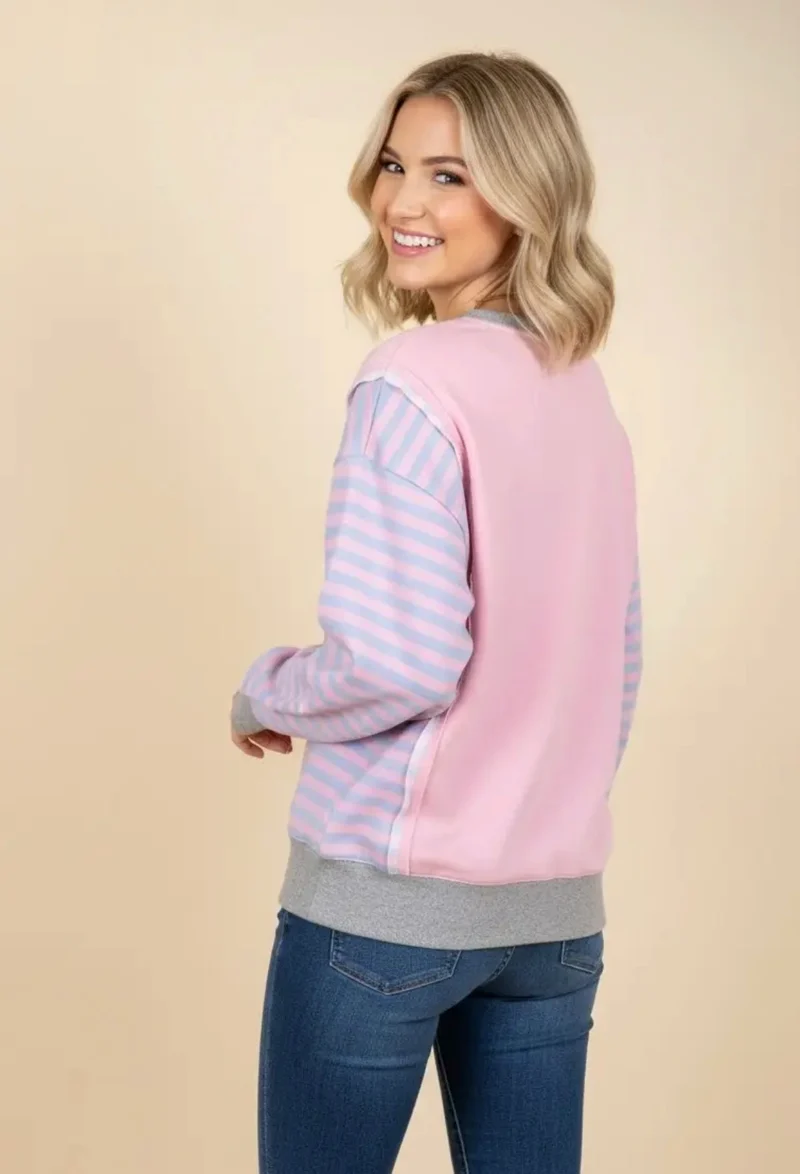 Pink/Blue Striped Contrast Top