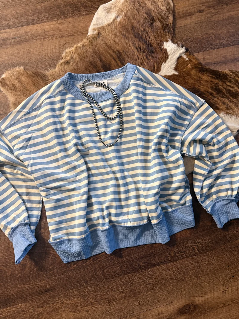 Chambray/Ivory Striped Sweatshirt Top