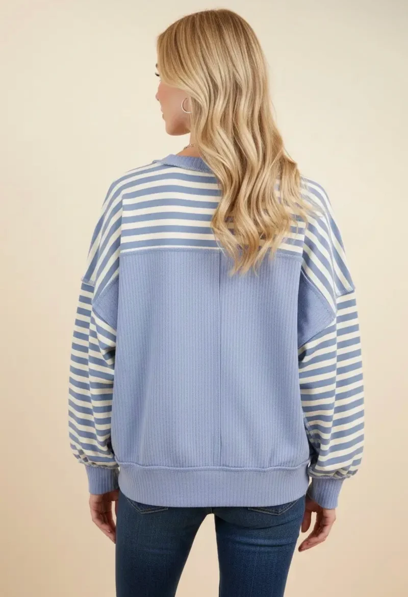 Chambray/Ivory Striped Sweatshirt Top