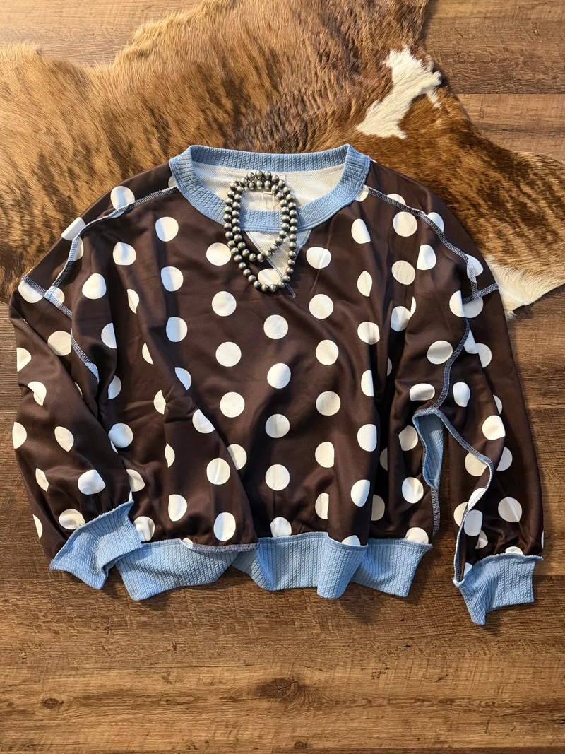 Brown Polka Dot / Blue Contrast Top