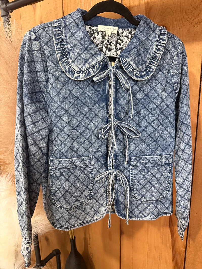 Quilted Denim Bow Tie Jacket