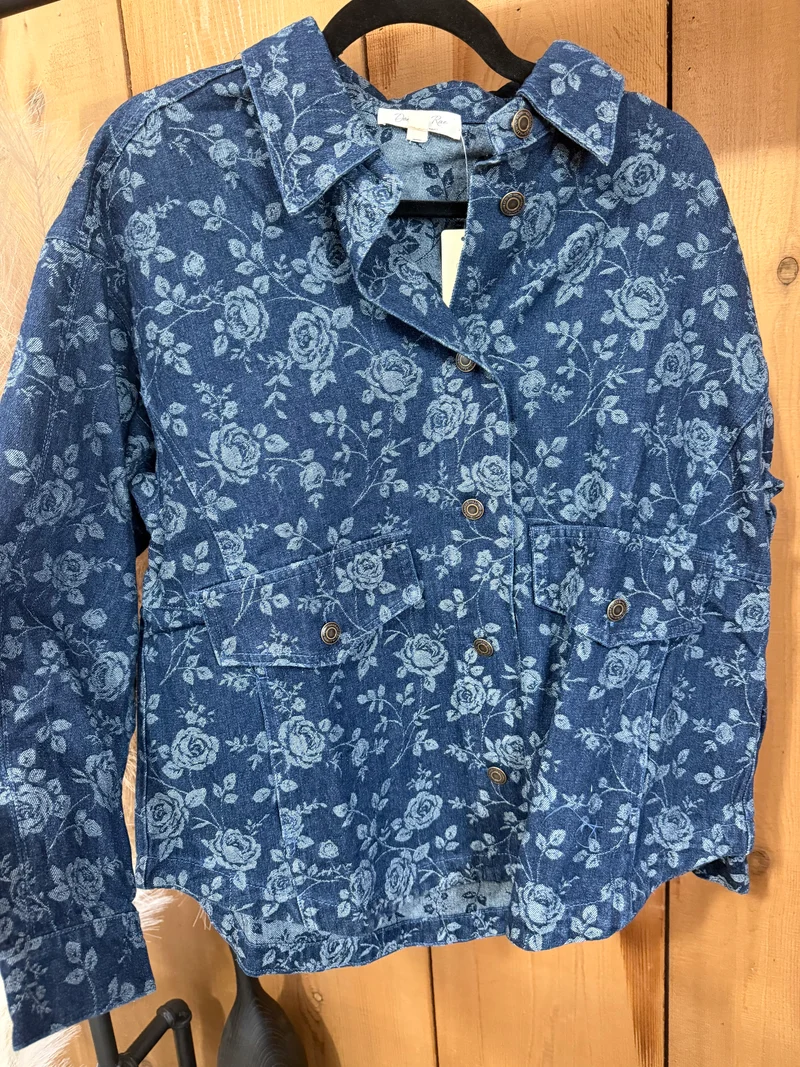Dark Denim Floral Print Jacket