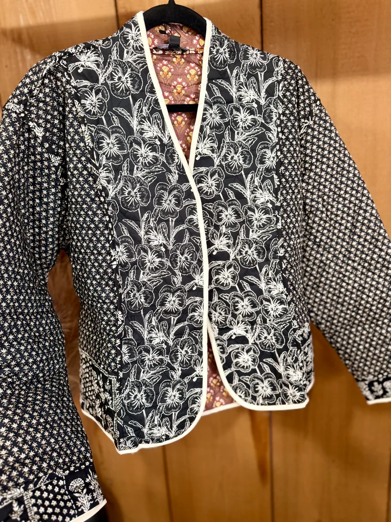 Black Mixed Print Quilted Jacket