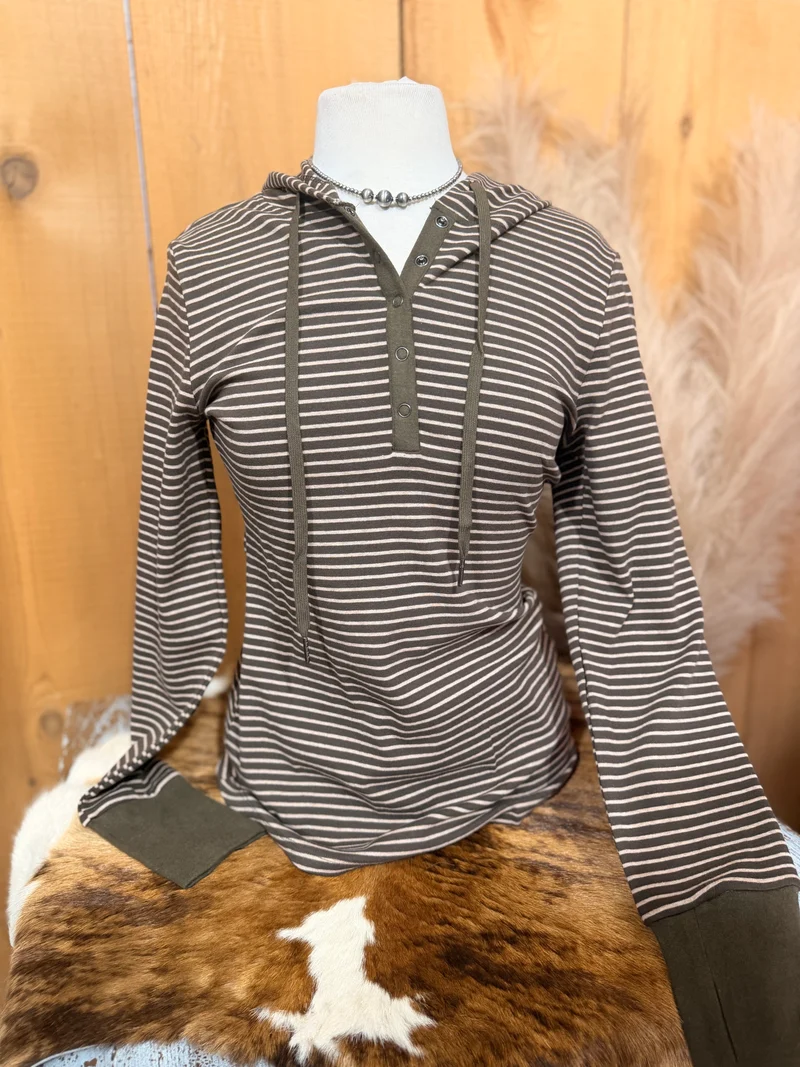 Olive Ribbed Lightweight Hooded Top