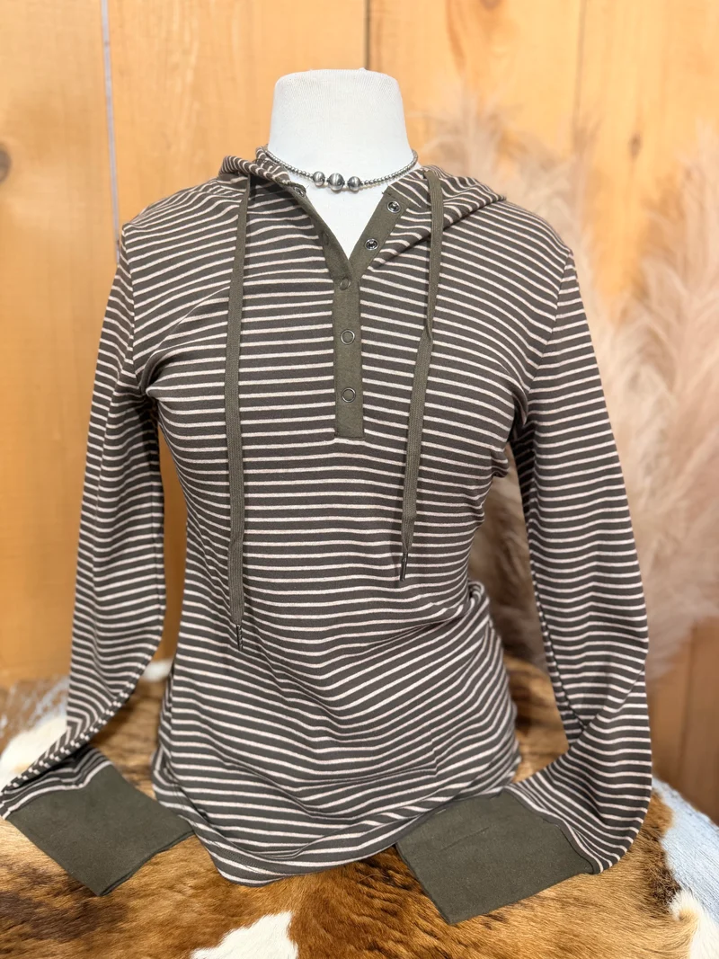 Olive Ribbed Lightweight Hooded Top