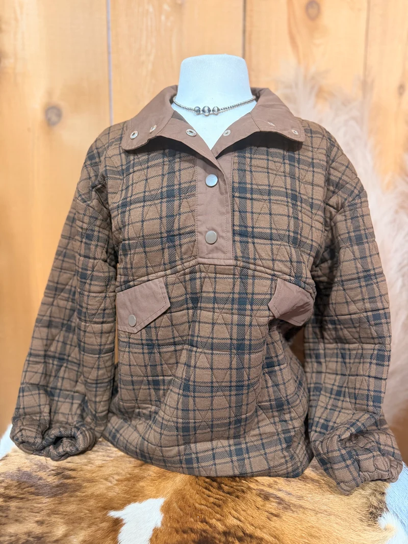 Brown / Black Plaid Quilted Pullover