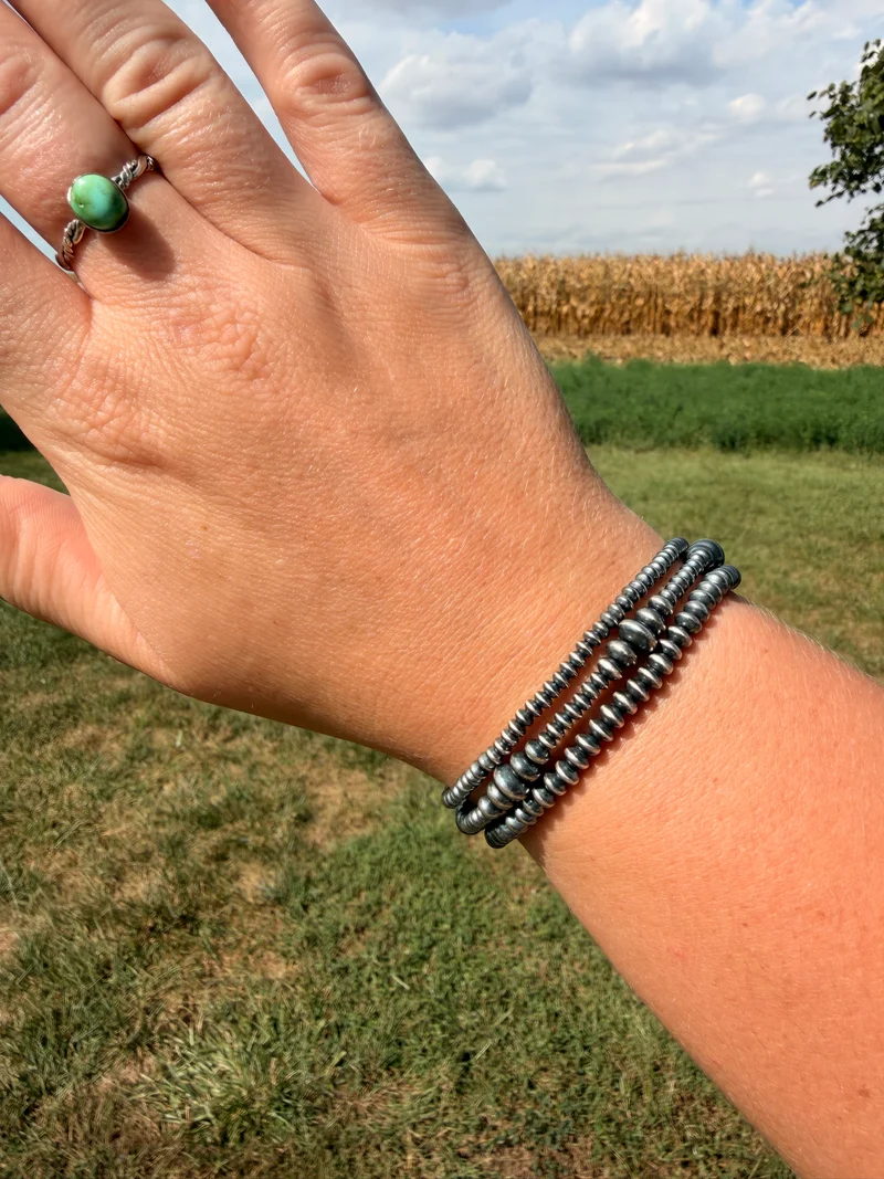 Sterling Saucer Pearls Stretch Bracelets