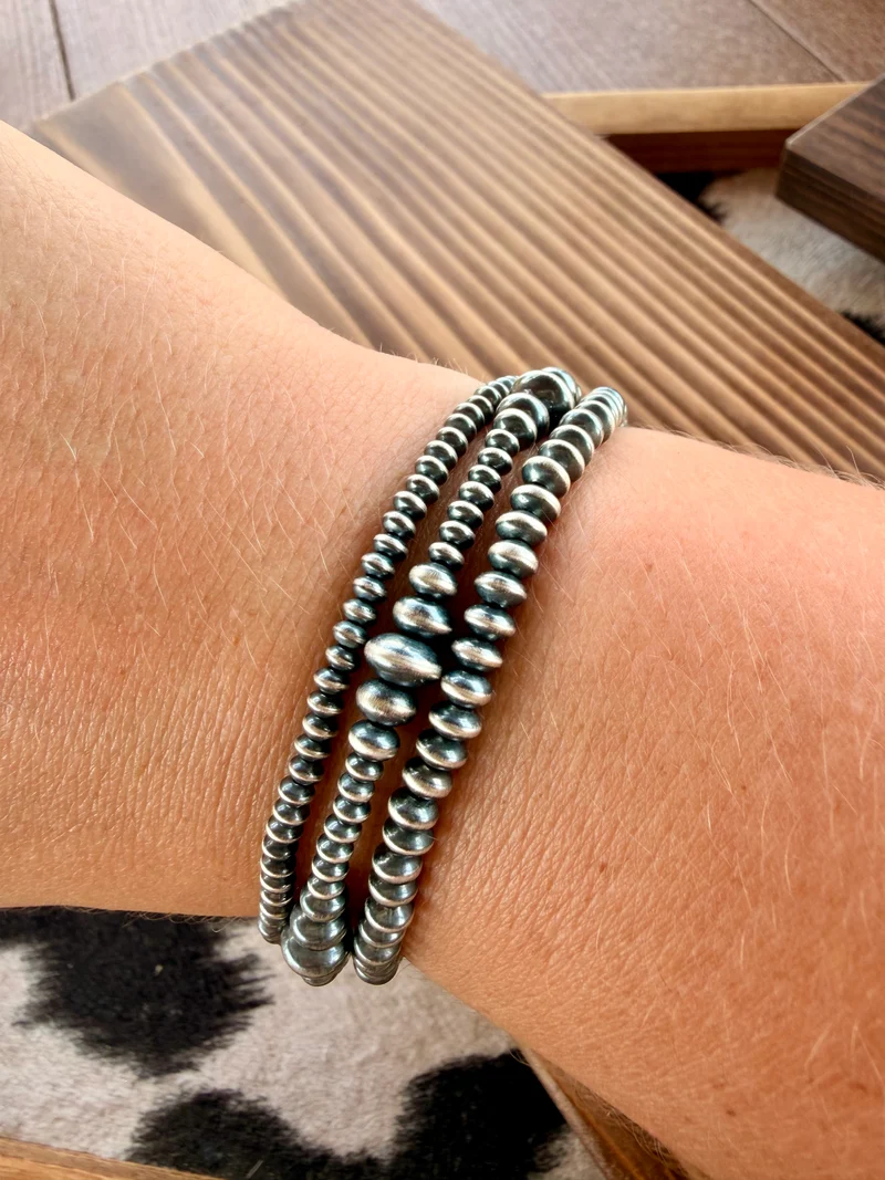 Sterling Saucer Pearls Stretch Bracelets