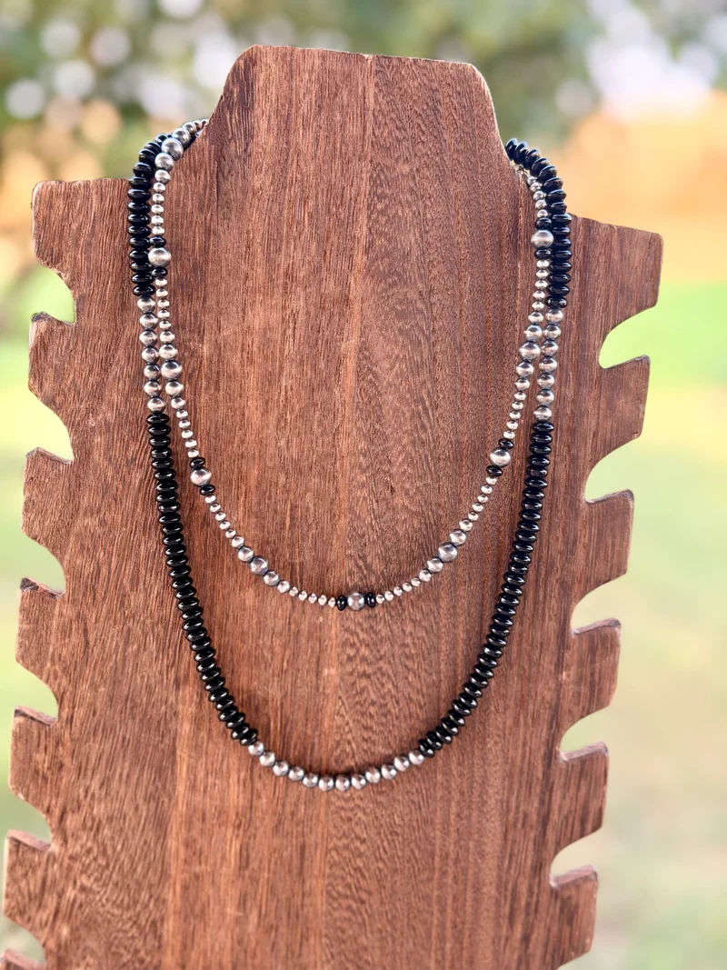 Black Onyx / Sterling Pearl Necklaces