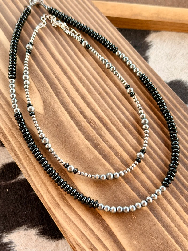 Black Onyx / Sterling Pearl Necklaces