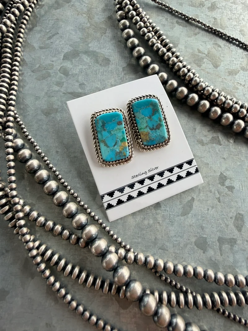Kingman Turquoise Rectangle Stud Earrings