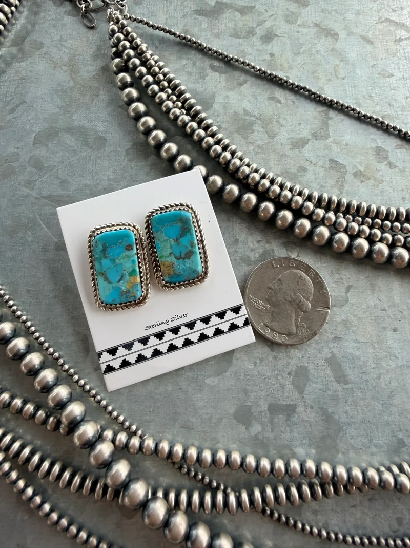 Kingman Turquoise Rectangle Stud Earrings