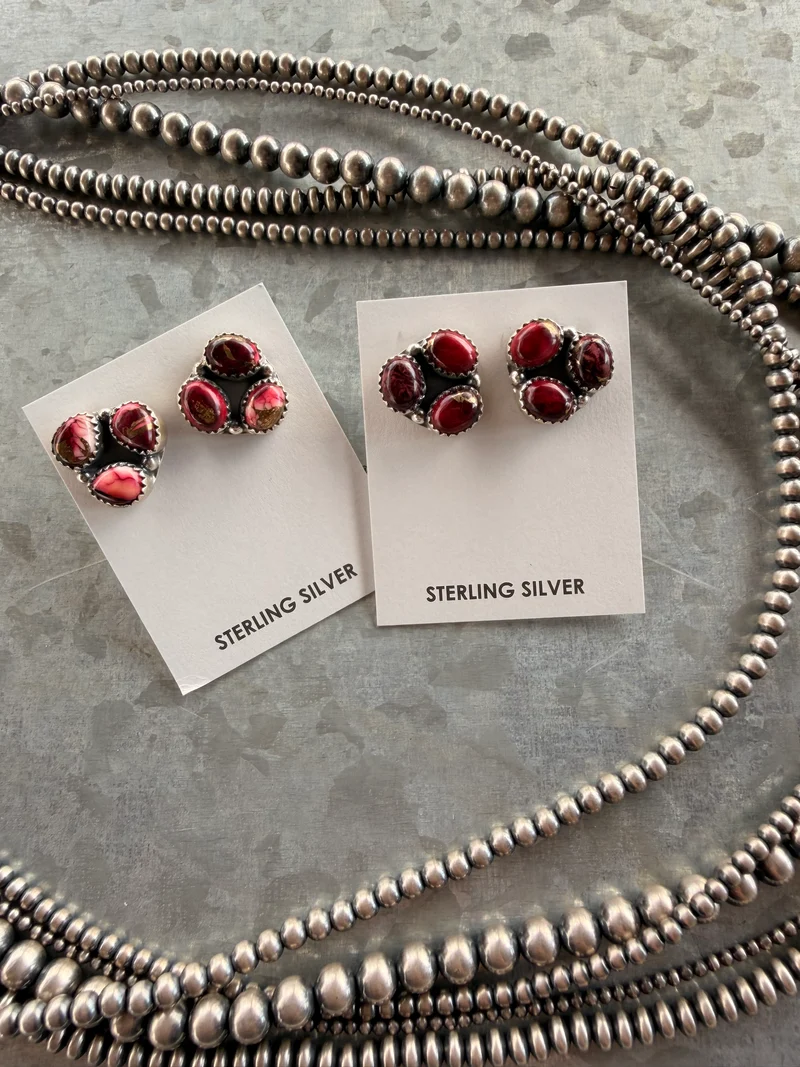 Rose Dahlia 3 Stone Earrings