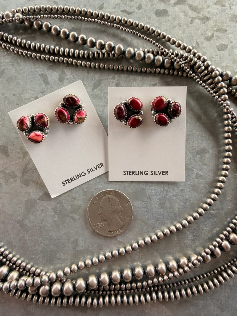 Rose Dahlia 3 Stone Earrings