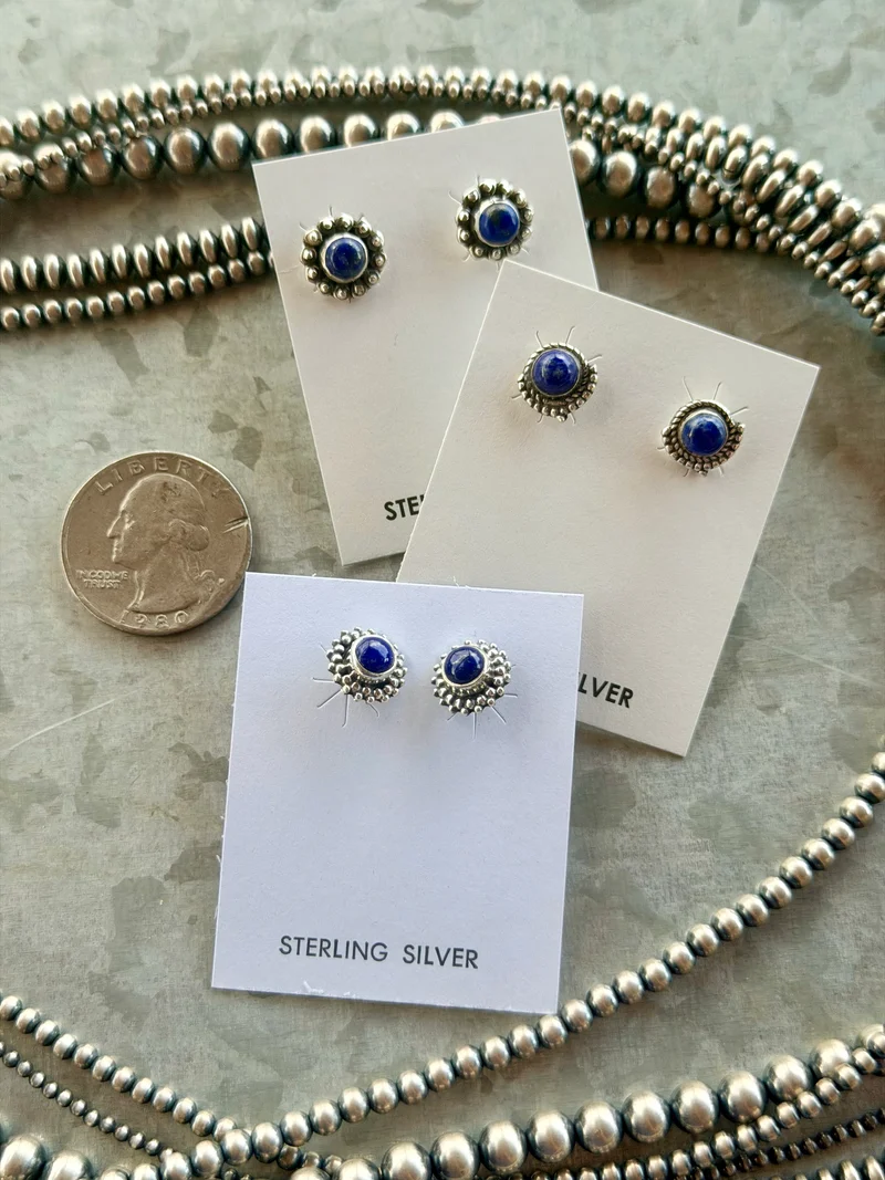 Blue Lapis Stud Earrings