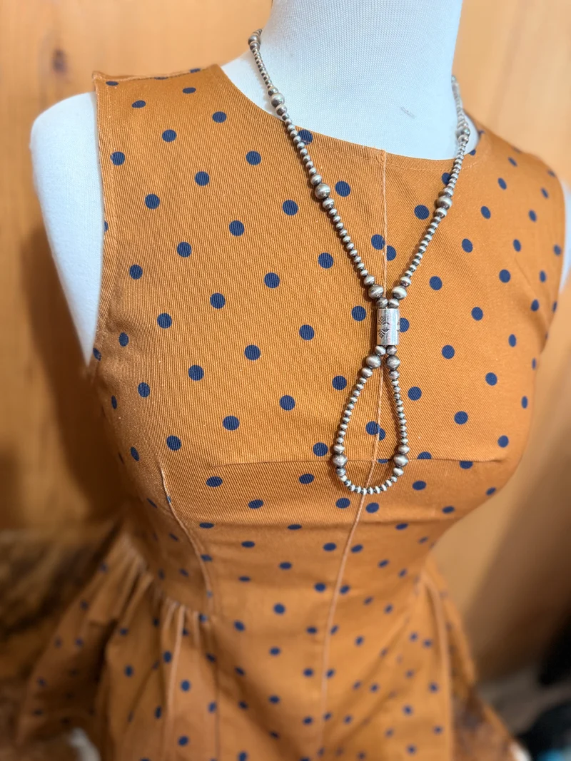 Camel / Navy Polka Dot Peplum Tank