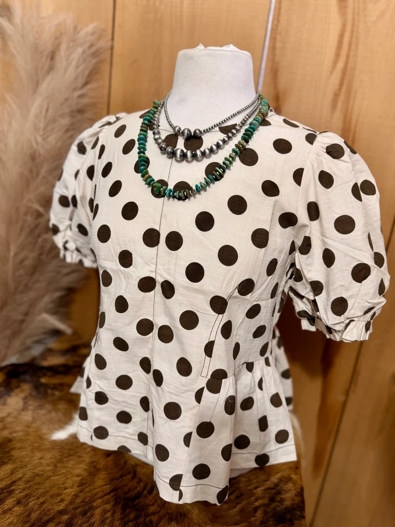 Ivory / Brown Polka Dot Top