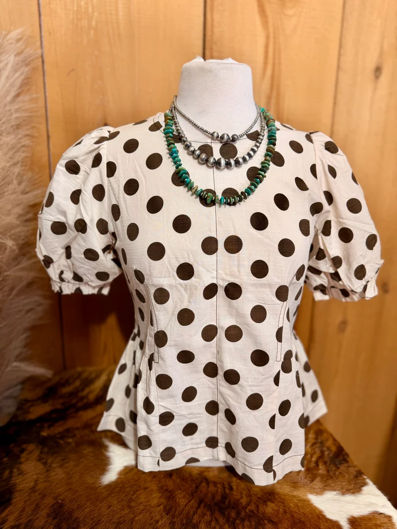Ivory / Brown Polka Dot Top