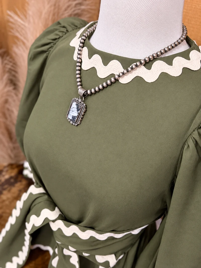 Olive Ric Rac Detailed Tie Top