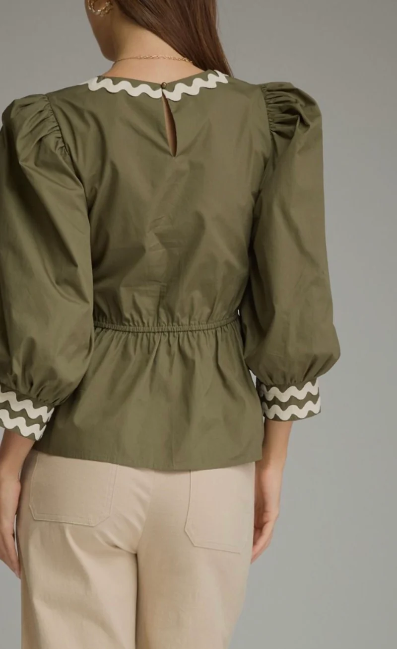 Olive Ric Rac Detailed Tie Top