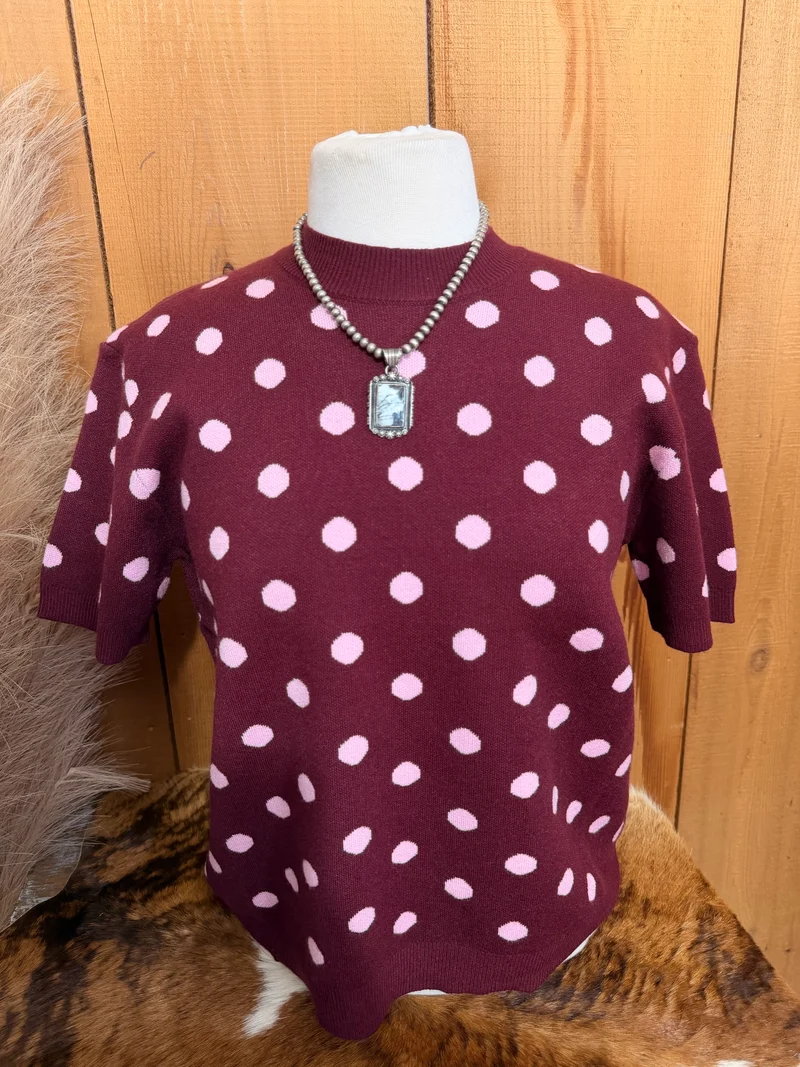 Maroon / Pink Polka Dot Sweater Top