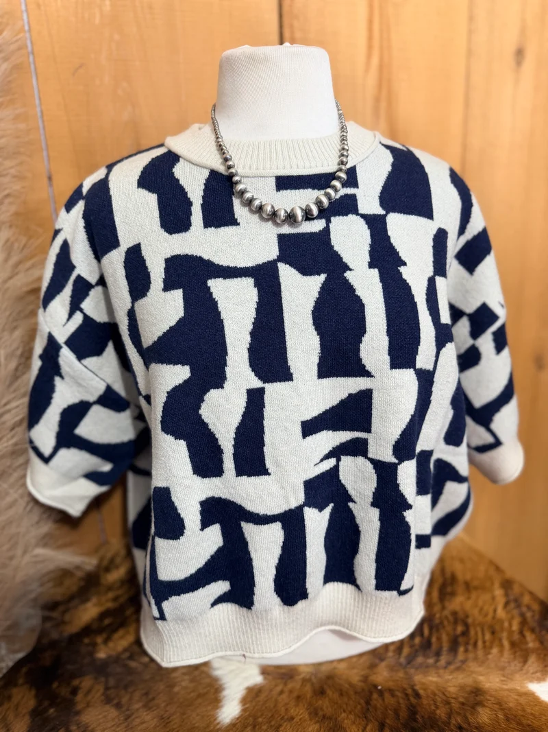 Navy / Ivory Abstract Sweater Top