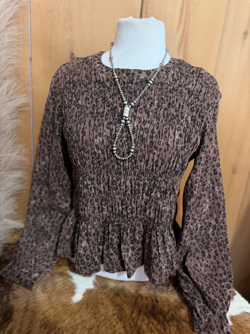 Leopard Print Smocked Peplum Top