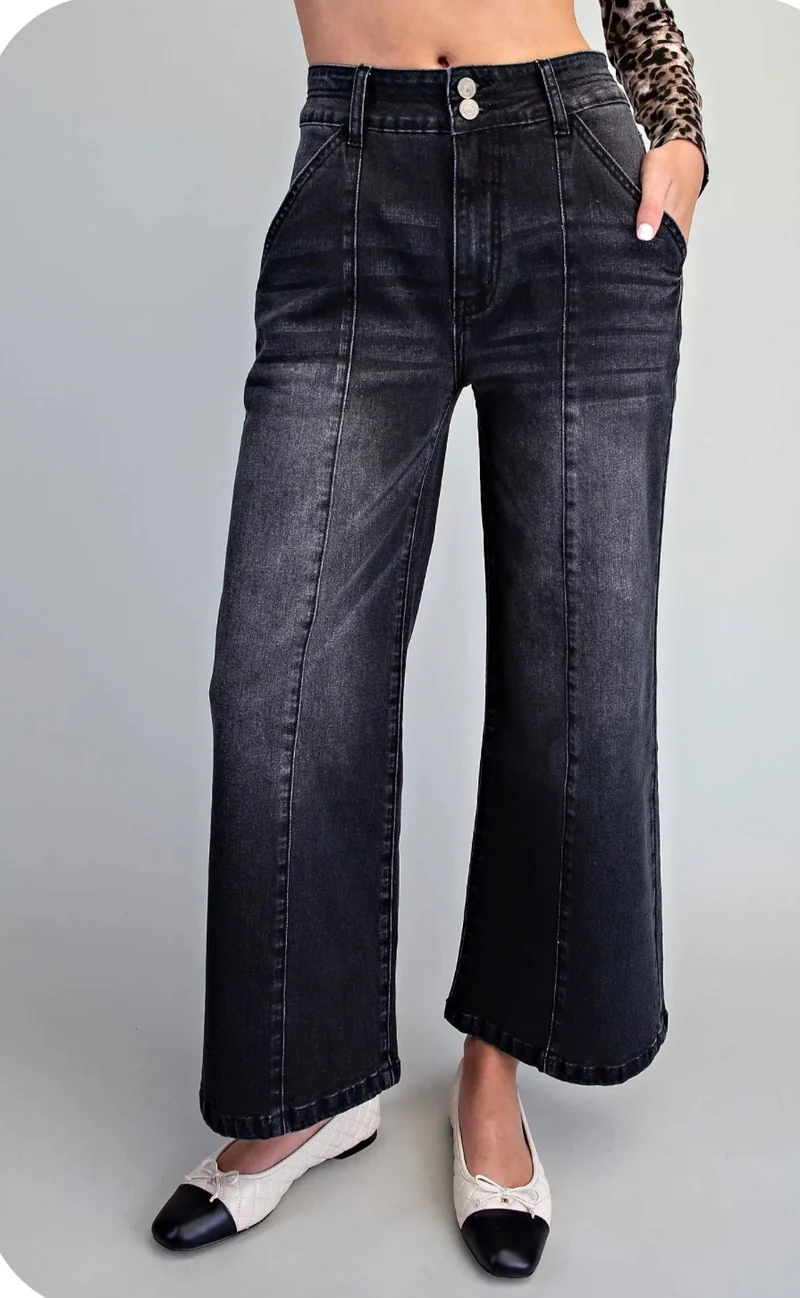 Black Front Seam Crop Jeans