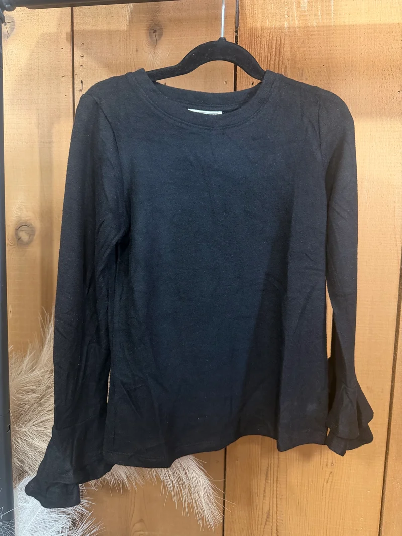 Girls Black Ruffle Sleeve Top