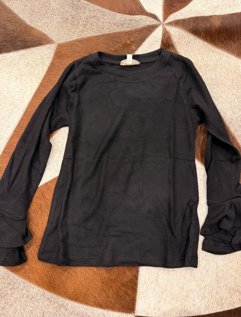 Girls Black Ruffle Sleeve Top