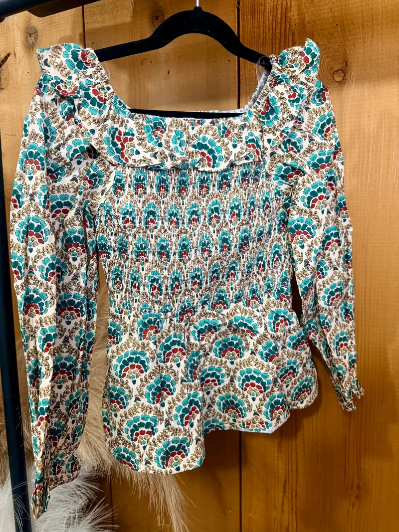 Girls Floral Smocked Top