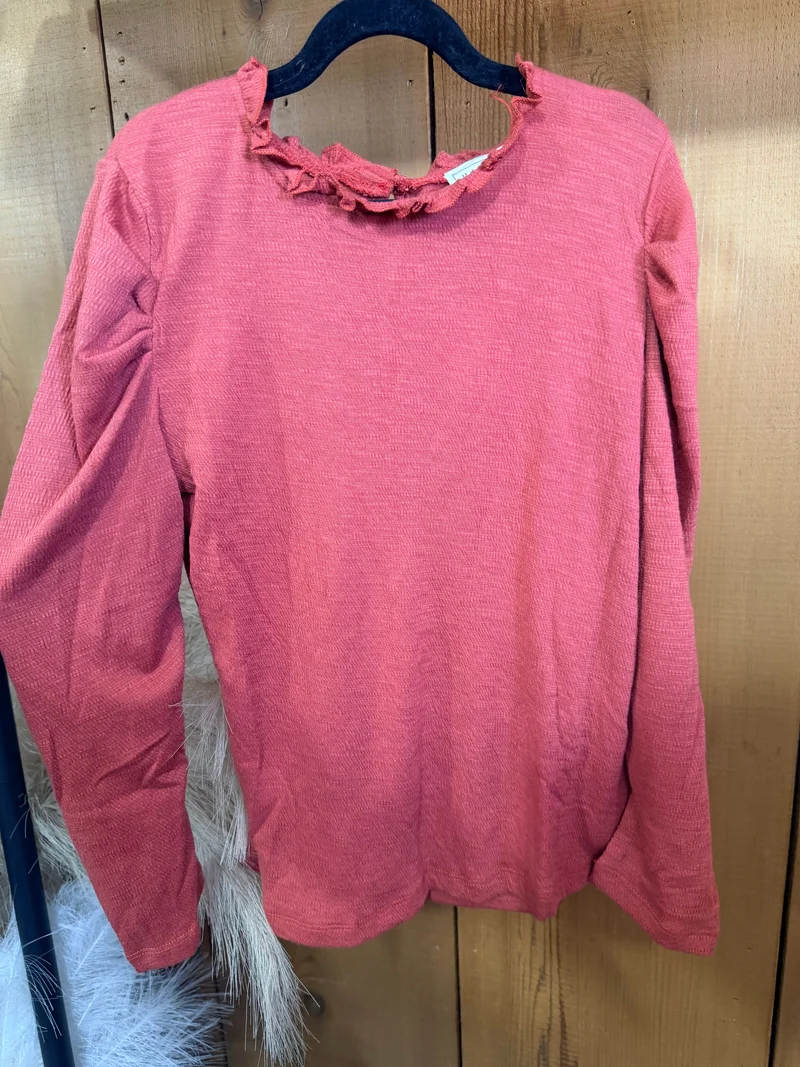 Girls Coral Puff Shoulder Top