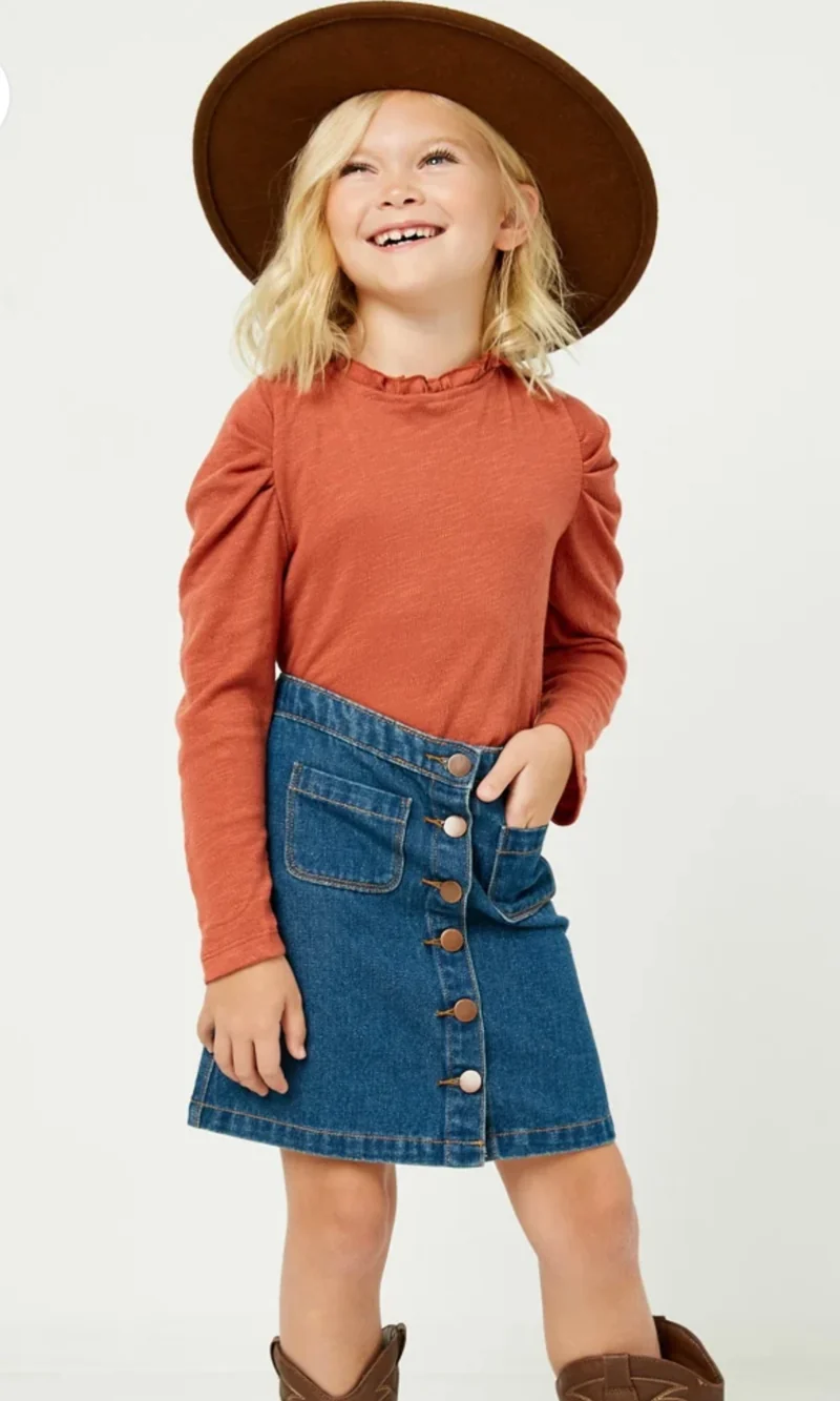 Girls Coral Puff Shoulder Top