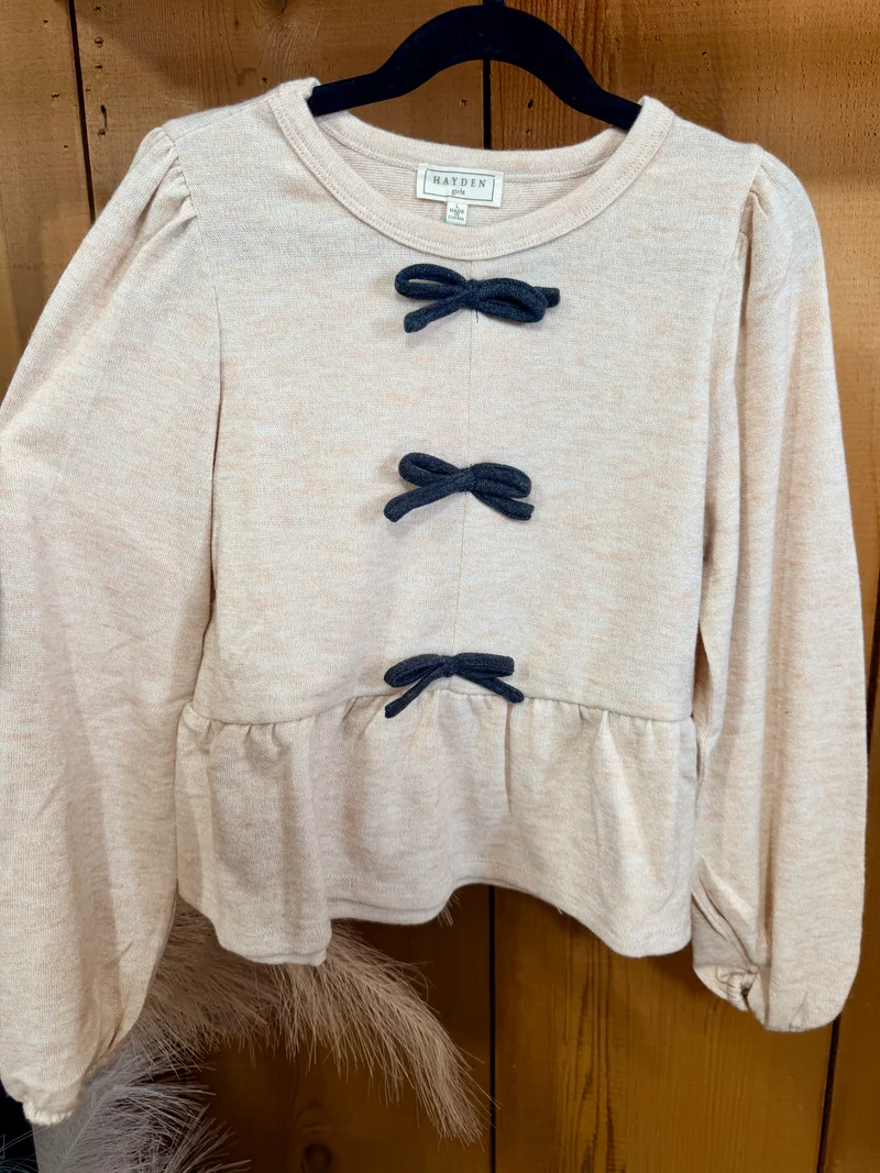 Girls Taupe Bow Detail Top