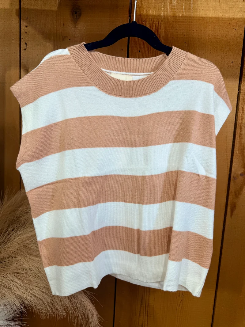 Girls Taupe/Ivory Short Sleeve Sweater Top