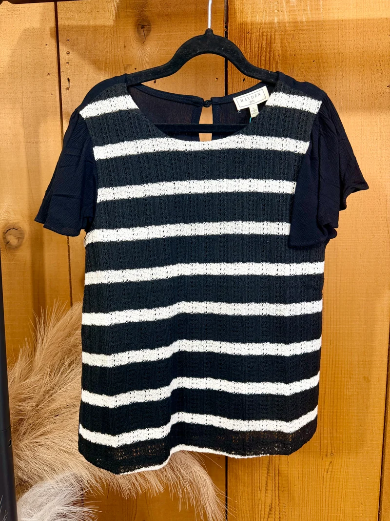 Girls Black / White Stripe Top