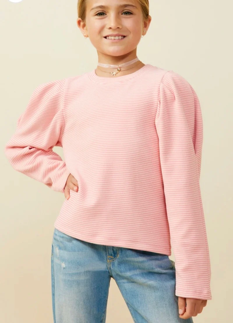 Girls Pink / Ivory Stripe Top
