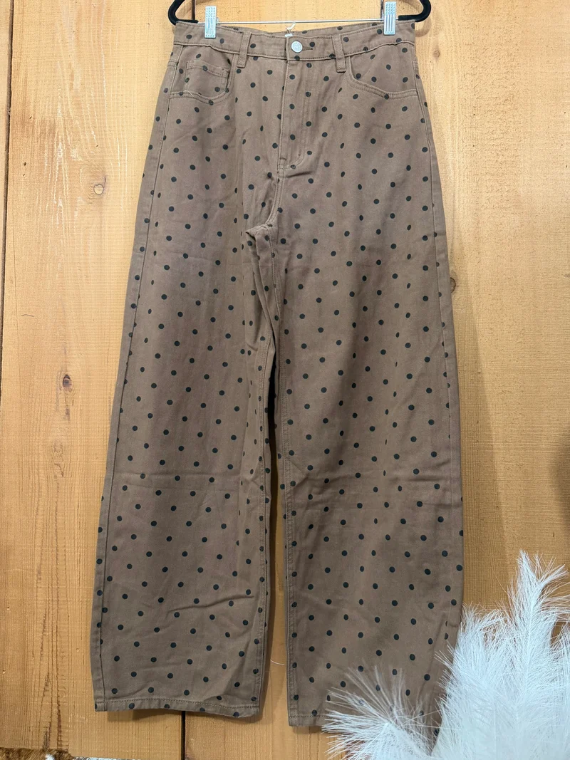 Brown Polka Dot Wide Leg Pants